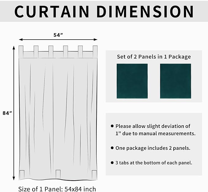 Easy-Going Outdoor Patio Curtains Detachable Tab Top Windproof Weatherproof Curtain for Cabana, Porch, Pergola and Gazebo, Tab Bottom Drape, 2 Panels, 54W x 84L inch, Teal Easy-Going