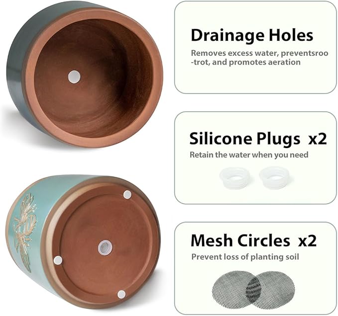 YBX Terracotta Pots with Drainage Holes, Bee Decor, Planter for Indoor Plants, Flower Pots Indoor Succulent, Herbs, Snake Plants (Turquoise, 6+4 Inch) YBXYIBOXUAN