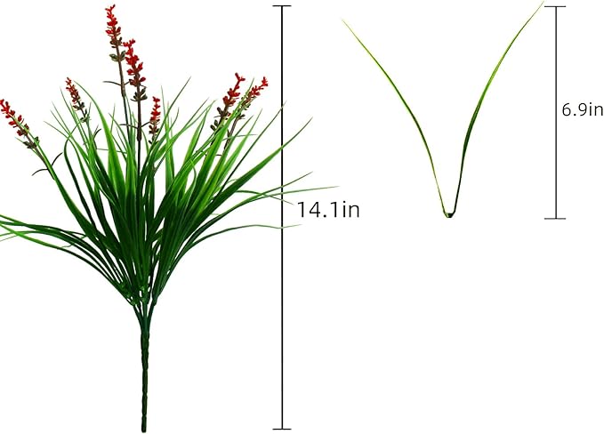 alyptus Artificial Flowers Outdoor 12 Bundles Fake Plants Outside Red Flower Grass Faux Greenery Spring Summer Wildflower Decoration for Outdoors Yard Front Porch Planter Decor (Red Flowers) ALYPTUS
