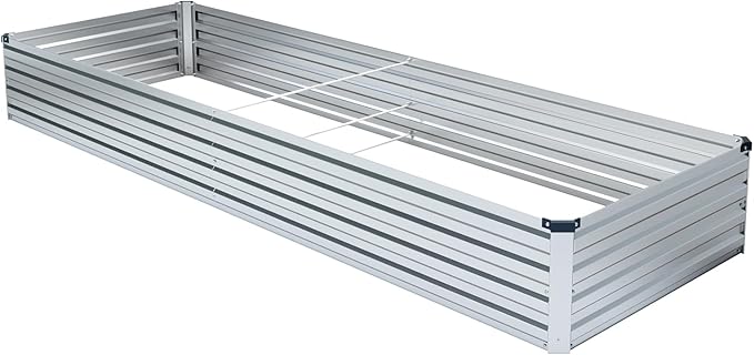 2 Pack 6x3x1FT Galvanized Raised Garden Bed Kit, Outdoor Metal Planter Box for Vegetables, Bottomless Rectangular Gardening Bed with Support Rods, Tool-Free Assembly, Silver Meberam