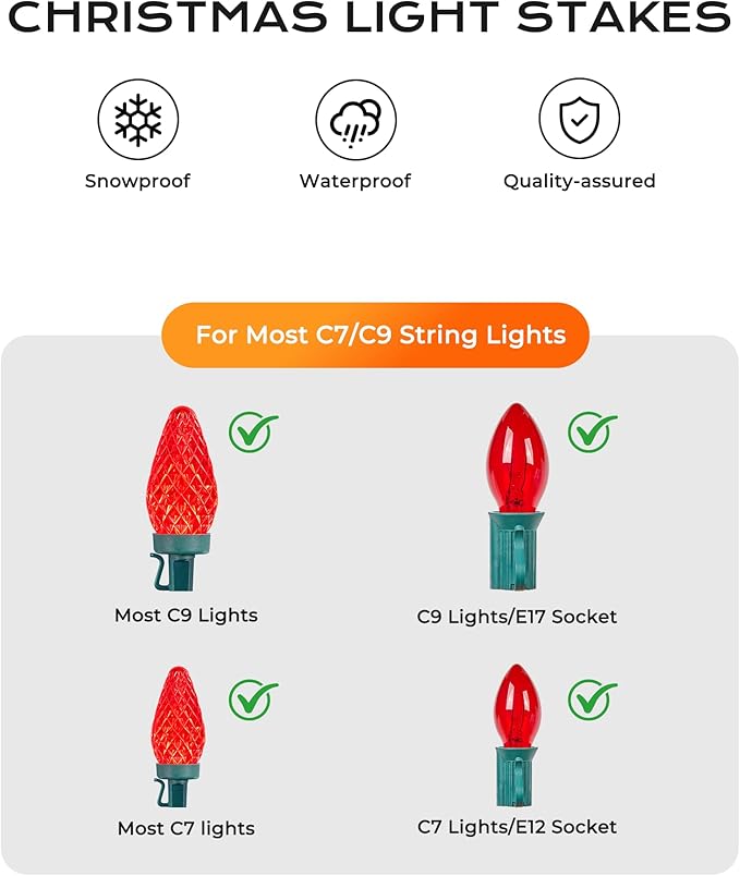 100-Pack Plastic Light Stakes, 5.5 Inch Christmas Yard Stakes for C7 C9 Christmas Lights Outdoor, Universal Light Stakes for Outdoor Holiday Lights, Green Minetom