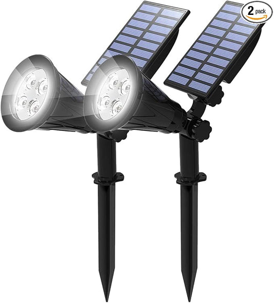 T-SUN Solar Spotlights Outdoor, 2 Pack White LED Landscape Lights, Waterproof Solar Powered Light with Auto On/Off, Adjustable Wall Lights for Yard, Garden, Patio, Driveway, Pool T-SUN