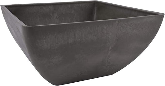 PSW Pot Collection 12x6 inch Plastic/Stone/Wood Composite Square Planter – No Drainage Hole (Drillable), Modern Indoor/Outer Pot for Flowers, Foliage, Succulents, Fairy Gardens, Dark Charcoal PSW