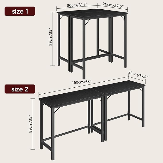 Narrow Bar Table, 63-Inch Pub Table for Dining Room, Counter Bar Tables with Sturdy Metal Frame, Connectable Bar Table, Multifunctional Console Table, Black BTBK1601 MAHANCRIS
