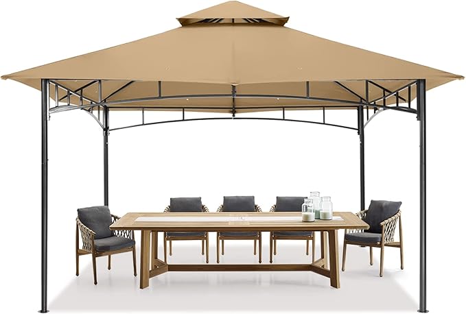 MASTERCANOPY Outdoor Garden Gazebo for Patios with Stable Steel Farme (11x11,Beige) MASTERCANOPY