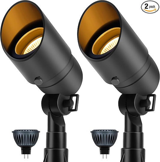 Gardencoin Low Voltage Landscape Spotlight, 12V LED Outdoor Landscape Lighting, Landscape Spot Lights Wired for Garden and Yard, Aluminum Up Lighting Fixture with 5W MR16 Replaceable Bulb (2 Pack) Gardencoin