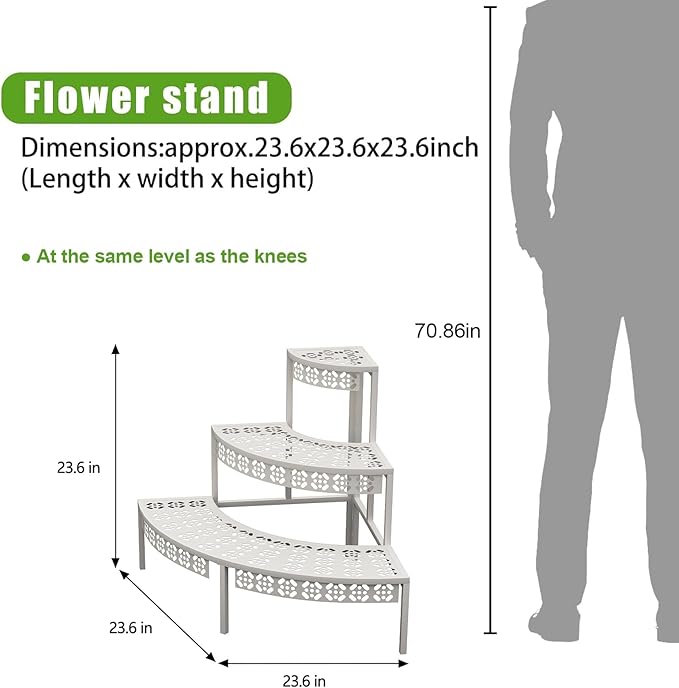 3 Tier Plant Stand Semi-Circular Flower Pot Organizer Rack Quarter Round Plant Display Holder Outdoor Storage Shelves Metal Corner Shelf Planter Shelving Ladder Plant Stand for Indoor Use(White) Garden4you