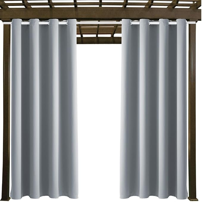 DIVA EN CAMINO DEC Outdoor Patio Curtain Waterproof Darkening Thermal Insulated Indoor Curtains for Bedroom, Porch, Living Room, Pergola, Cabana, W52 x L132, Light Gray, Set of 2 Panels DivaenCamino