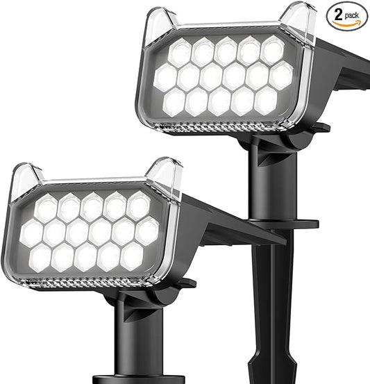 WdtPro Solar Spot Lights Outdoor Waterproof, Bright Solar Lights Outdoor with 16 Extra-Large LEDs, 3 Modes Landscape Spotlights, 2-in-1 Solar Powered Light for Yard Flag Garden, 2 Pack, Cool White WdtPro