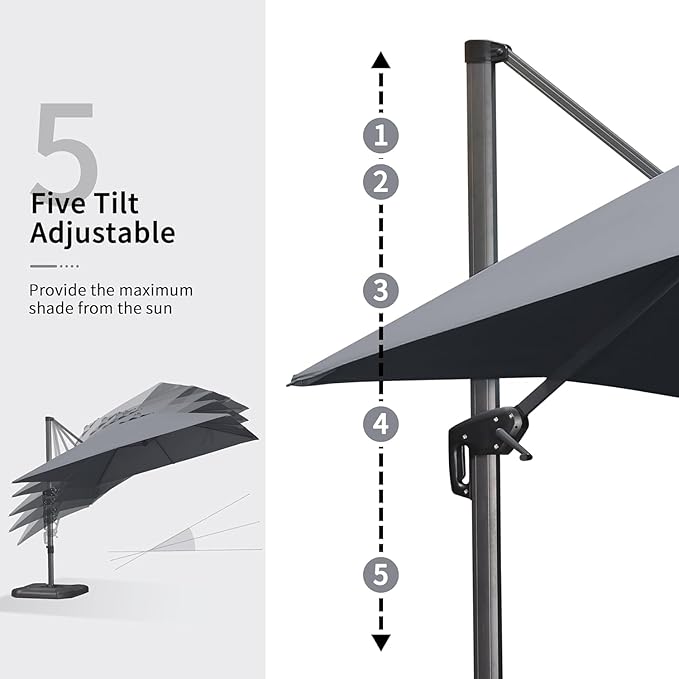 PURPLE LEAF 10' X 13' Patio Umbrella Outdoor Cantilever Rectangle Umbrella Aluminum Offset Umbrella with 360-degree Rotation for Garden Deck Pool Patio Light Grey PURPLELEAF