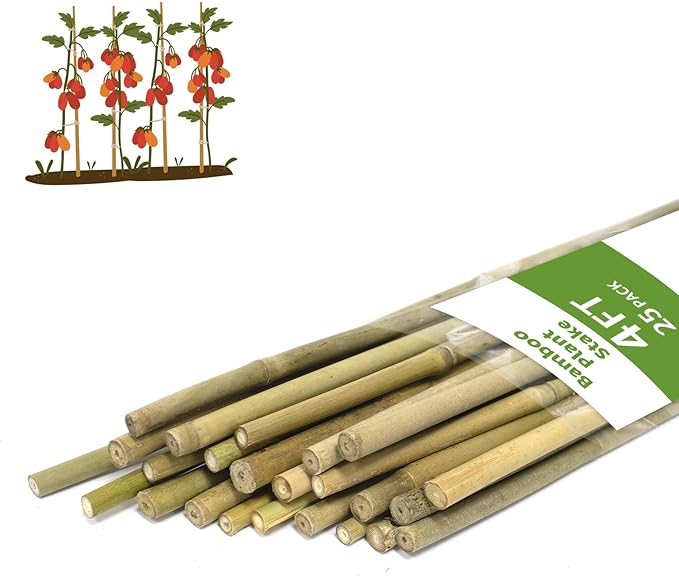Plant Stakes, 4FT Natural Bamboo Garden Stakes, 25Pcs Bamboo Plant Stakes,Bamboo Sticks for Tomato,Beans,Vegetable and Climbing Plants WDZZHOT