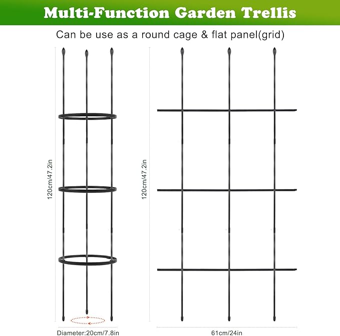 2 Pack Garden Trellis, 2 in 1 Plant Cages & Supports for Vines Crop, Potted/Climbing Plants Indoor Outdoor, Plant Stake for Flower, Vegetable, Tomato, Pot Trellis XINGRUYU