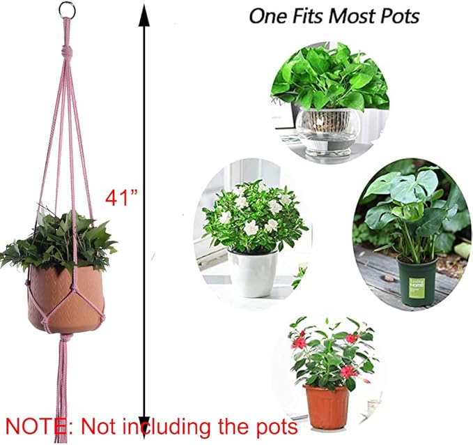 ELANE 6PCS Macrame Plant Hanger Indoor Hanging Planter Basket Decorative Tassels Flower Pot Holder for Indoor Outdoor Home Decor(Pink,Grey,Green) ELANE