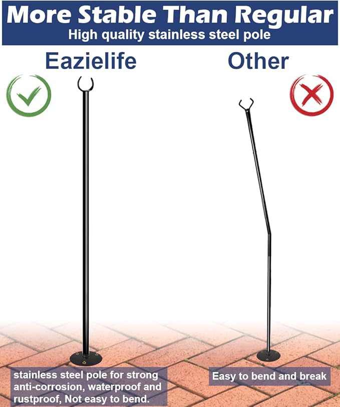10FT String Light Poles for The Outdoor, Heavy Duty Metal Lighting Stand Pole for Hard Soil Wood Backyards Patio Weddings Holiday Party Decorations 2 Pack Eazielife