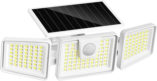 INCX Solar Motion Sensor Lights Outdoor, 3 Heads Security Lights Solar Powered, 156 LED Flood Light Motion Detected Spotlight for Garage Yard Entryways Patio, IP65 Waterproof, White, 1 Pack INCX