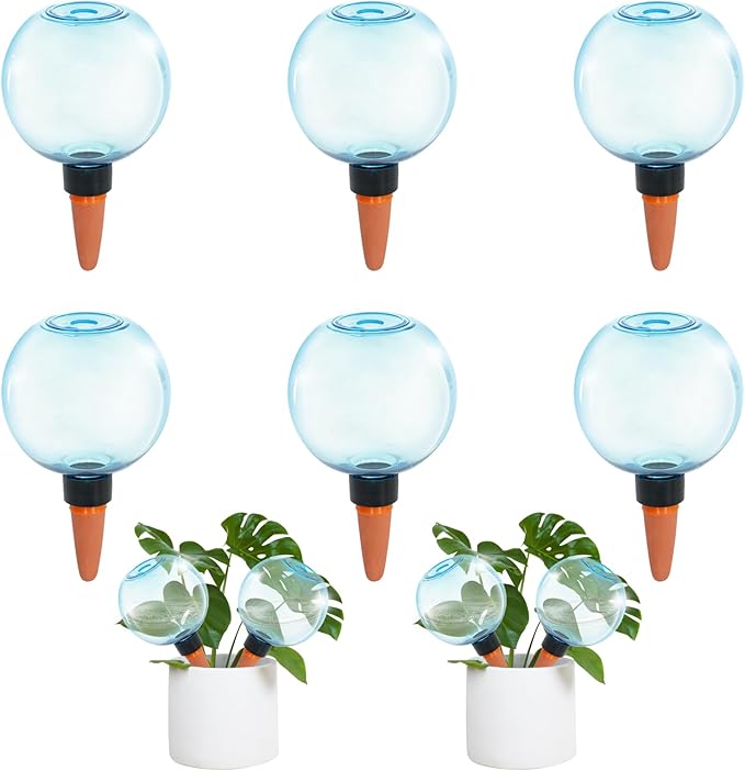6pcs Large Plant Self Watering Globes, 17.5 oz Plastic Water Bulbs Top Fill, Plant Watering Devices System Slow Release Terracotta, Water Spikes Stakes for Indoor(6pack) GEWOSI