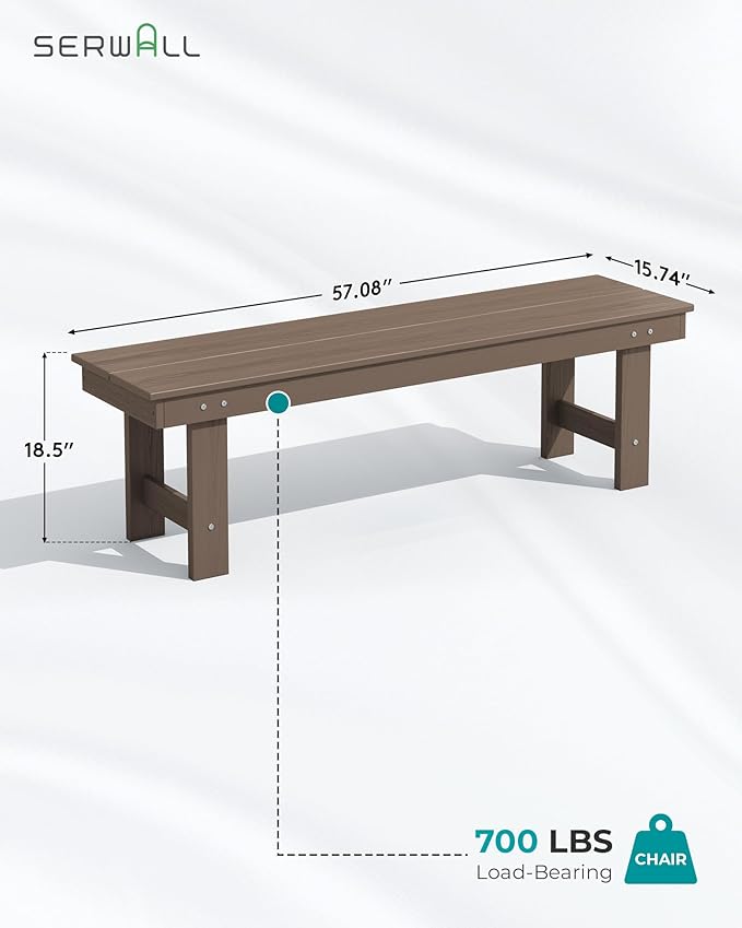 SERWALL Outdoor Dining Set for 6, HDPE Furniture Set with Umbrella Hole, All Weather Bench & Chairs, Coffee Table SERWALL