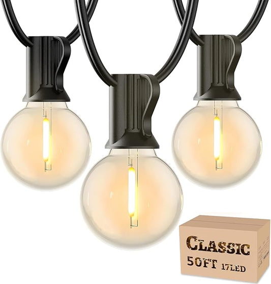 RTTY Classic Series Outdoor String Lights 50 FT Globe LED Patio Lights with G40 Plastic Bulbs,Waterproof Shatterproof Dimmable Connectable Hanging for Backyard Porch Balcony Party Cafe Deck Decor RTTY