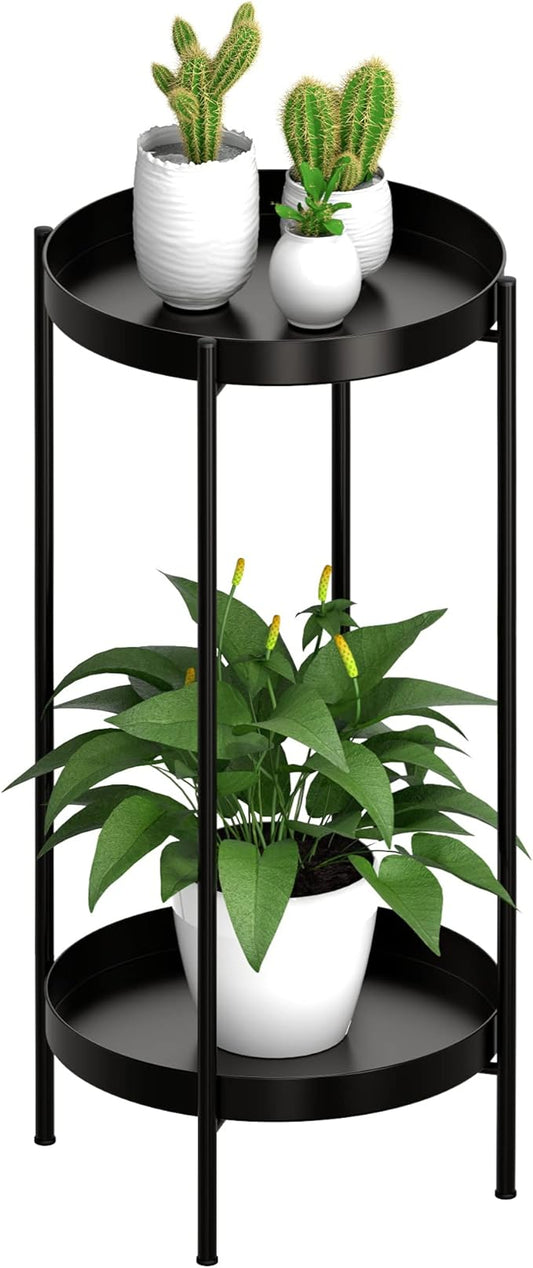 OVICAR Plant Stand Indoor Outdoor - Flower Pot Holder Metal Plant Rack Organizer , 2 Tiers Tall Planter Display Storage Shelf For Home Garden Patio Bathroom Office Living Room Balcony Corner(Black) OVICAR