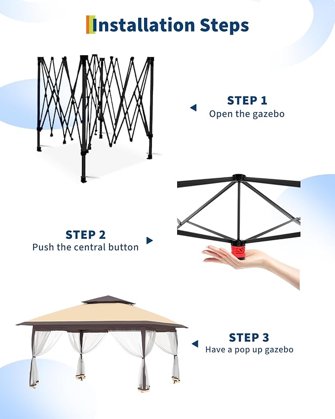 Canopy Tent 12x12 ft, Pop Up Gazebo One-Push Setup with 4 SandBags for Backyard Parties and BBQs, Mosquito Netting & Height Adjustable - Khaki & Coffee GarveeLife