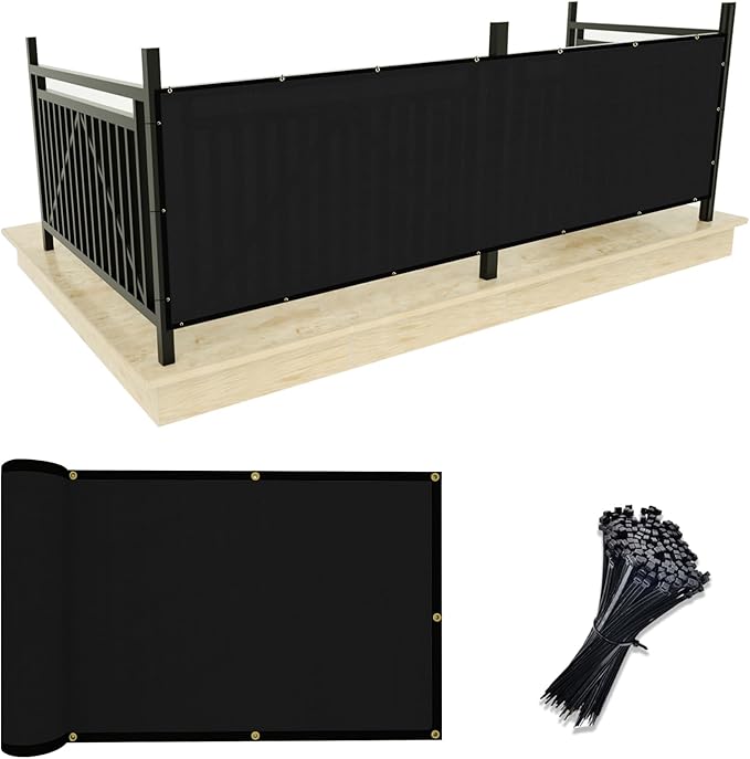 UPGRADE Privacy Screen 3' x 10' Fence Commercial Shade Cover with Brass Grommets Heavy Duty Perfect for Outdoor Back Yard, Black, Customizable UPGRADE