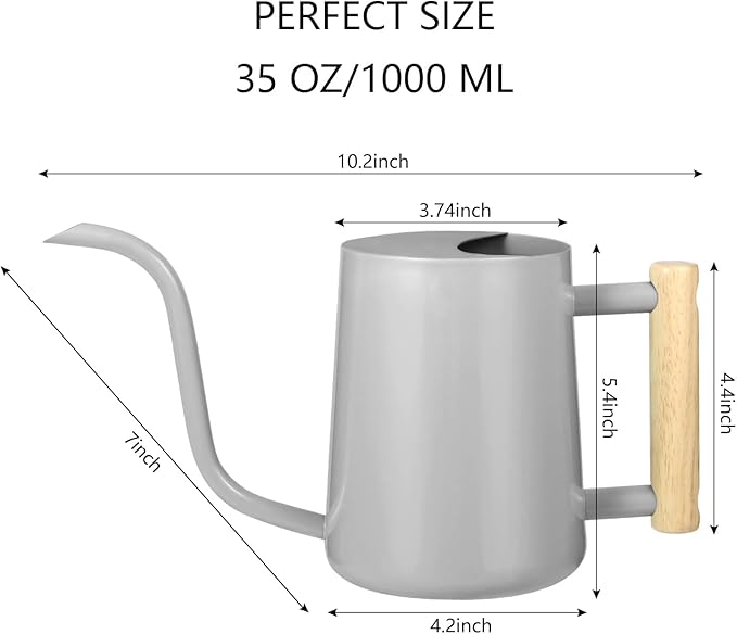 Watering Can Indoor Plants, 35oz Small Indoor Stainless Steel Metal Watering Can Modern Decorative Watering Pot with Long Spout for Indoor House Plant Bonsai Garden Flowers (Gray) GUKJOB