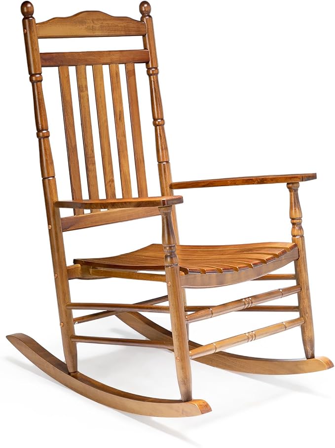 VINGLI Wooden Rocking Chair, Outdoor Chair with 450 lbs Support, Relaxing Rocker with Solid Wood High Back Seat Reclining Seat for Deck, Garden, Backyard, Porch, Indoor or Outdoor Use (Teak, 1PC) VINGLI