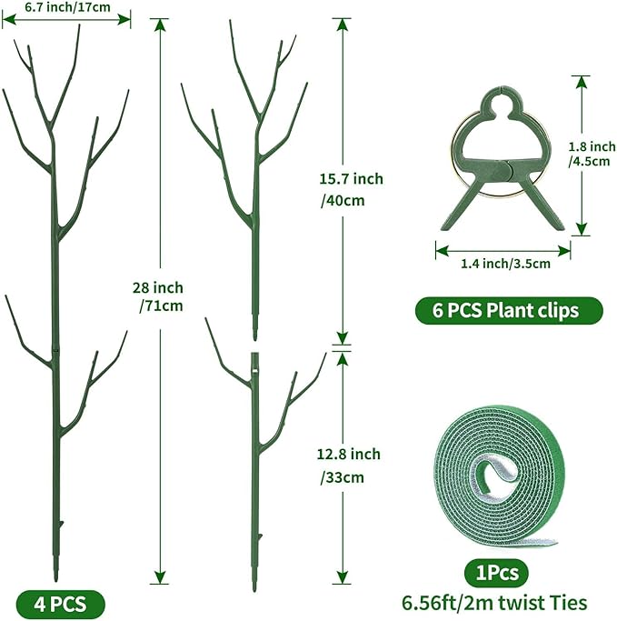 4 Pack Plant Support Stakes, Plant Stakes for Indoor and Outdoor Plants. 28inch Plant Sticks with Extension Poles, Plant Clips, Plant Ties for Potted Monstera Plants, Climbing Plants YHTPOUQE