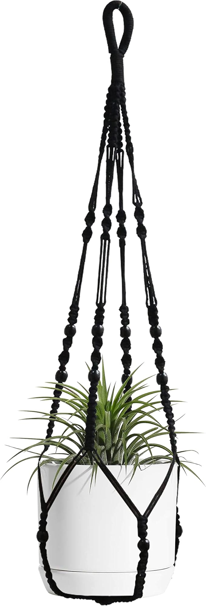 Macrame Plant Hanger Indoor Hanging with Wood Beads Macrame Planters No Tassel for Indoor Outdoor Boho Home Decor 35 Inch (Black,1pc) BlueMake