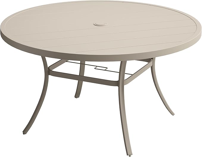 VICLLAX 50" Outdoor Round Patio Table with Umbrella Hole, All Weather Metal Round Outdoor Dining Table for Lawn Garden, 6-8 Person Table, Sandshell HOME