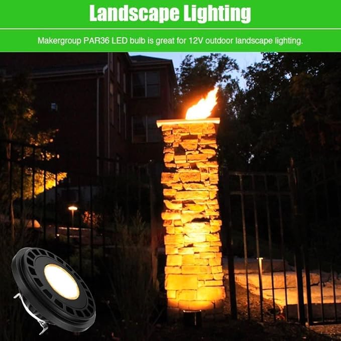 PAR36 LED Landscape Light Bulb 7W, 12V Low Voltage Lighting, Waterproof Spotlight for Outdoor Yard Tree Light, In-Ground Well Light, Warm White 2700K-3000K Makergroup