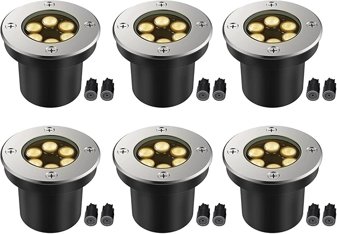 JESLED Outdoor Landscape Lights, 6W LED In Ground Well Lights, 12V 24V 3000K Warm White, IP67 Waterproof Low Voltage Landscaping Spotlight for Driveway Deck Step Yard Fence Garden Pathway (6 Pack) JESLED