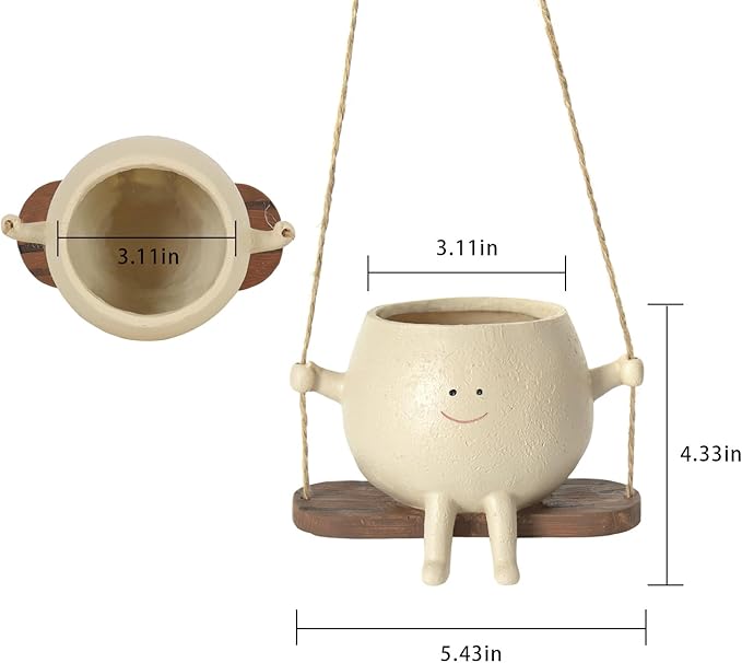 Swing Face Planter Pot Hanging Resin Flower Head Planters for Indoor Outdoor Plants Succulent Pots for String of Pearls Plant Live Gift Ideas for Mother, Christmas UMESONG