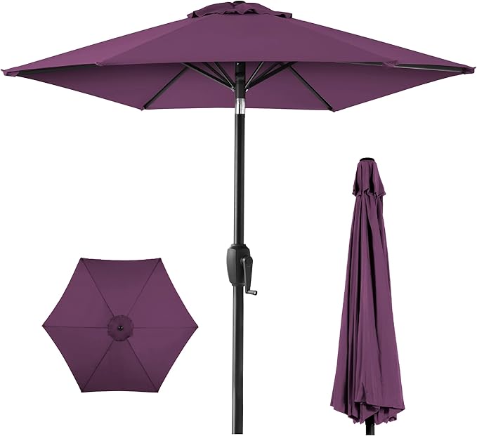 Best Choice Products 7.5ft Heavy-Duty Round Outdoor Market Table Patio Umbrella w/Steel Pole, Push Button Tilt, Easy Crank Lift - Amethyst Purple BestChoiceProducts