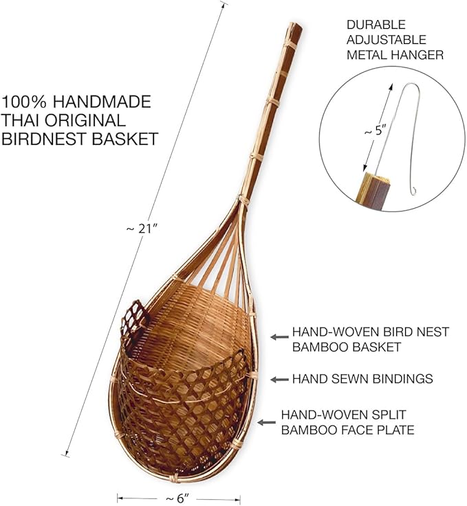 Handmade 100% Thai Bamboo Super Sanctuary Hanging Orchid Basket - 6 Inch Set of 2 Panwa