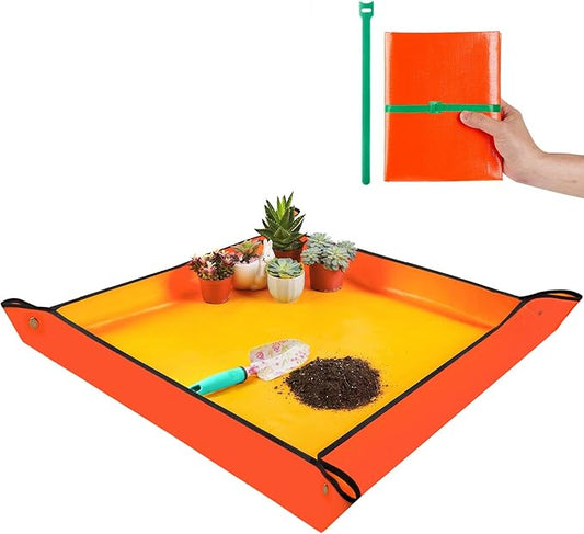 Extra Large Repotting Mat for Indoor Plants Transplanting and Potting Mix Mess Control, 39.5" X 39.5" Portable Gardening Tray Plant Planting Potting Mat Garden Gifts for Women Grandma Birthday Gift FocusonGardeningProjects