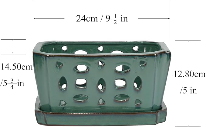 W&W Orchid Pot with Holes and Saucer for Repotting, Green, 9.7 Inches WWHomeDecor