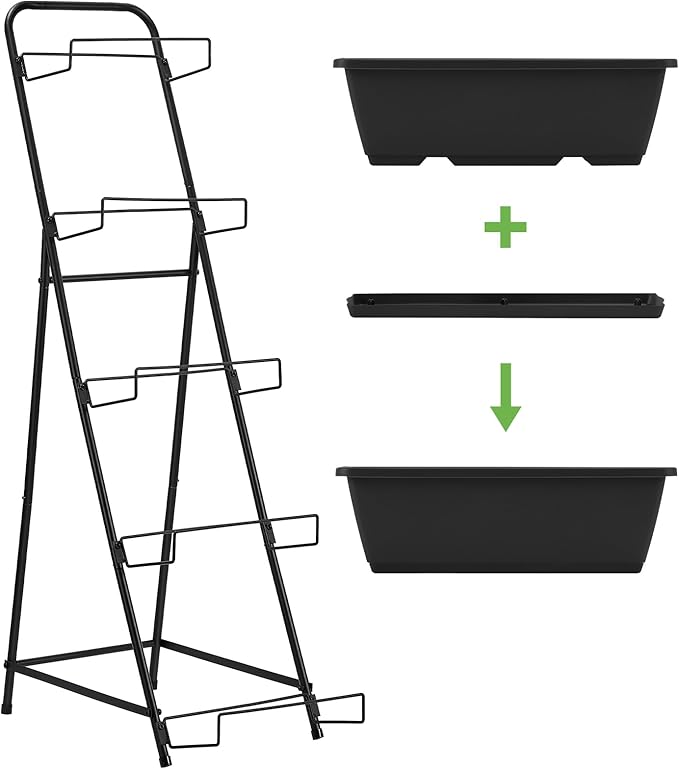 5 Tier Vertical Raised Garden Bed Planter Box, Vertical Raised Bed with Drainage Holes for Indoor Outdoor Herbs Flowers Vegetables Plants, Black Fogein