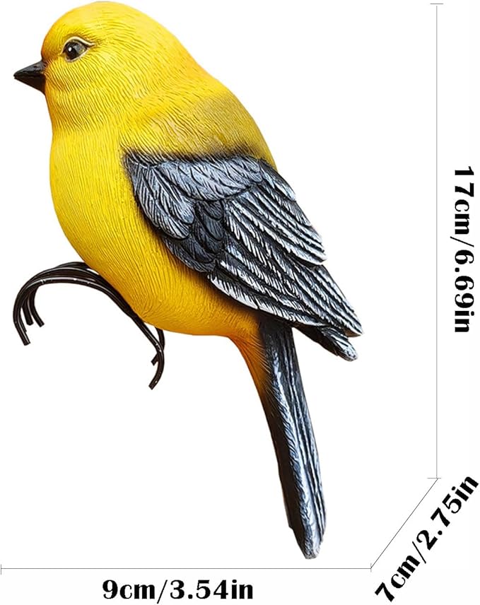Garden Bird Statue Flower Pot Hugger Outdoor Decor for Tree, 6.7" Tall Resin Bird Figurine Plant Pot Decorations for Fence Balcony Patio Lawn Yard Ornaments (Yellow) JARPSIRY