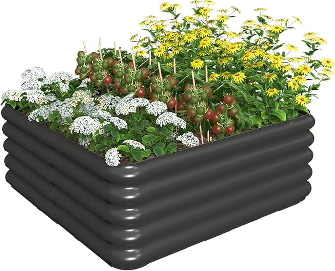 3.0x3.0x1.0ft Raised Garden Bed Kit, Rustproof PP Material Garden Box, Flower Bed with Tool-Free Assembly Design, Square Planter Boxes for Outdoor Plants Vegetables Flower Fruit Herb, Black Sprimden