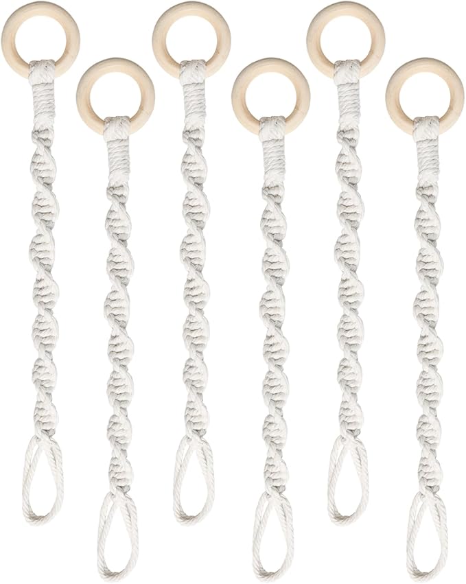 6 Pack Adjustable Macrame Plant Hanger Extenders Connectable Rope Hanging Plant Extender Handmade Woven Hanging Basket Extension with Wooden Ring for Indoor Outdoor Plant Pot Holder (Style 1, 6) SUMERSHA