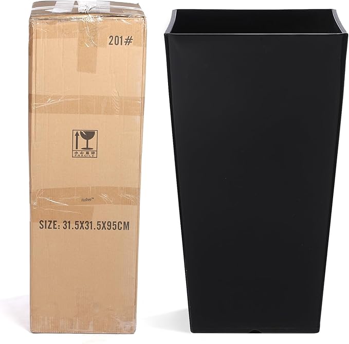 Hushee Set of 4 Tall Outdoor Planters 21 Inch Tall Tapered Square Planter with Drainage Hole Large Flower Tree Plant Pot Resin Flower Pots for Front Porch Door Garden Patio Indoor Hushee