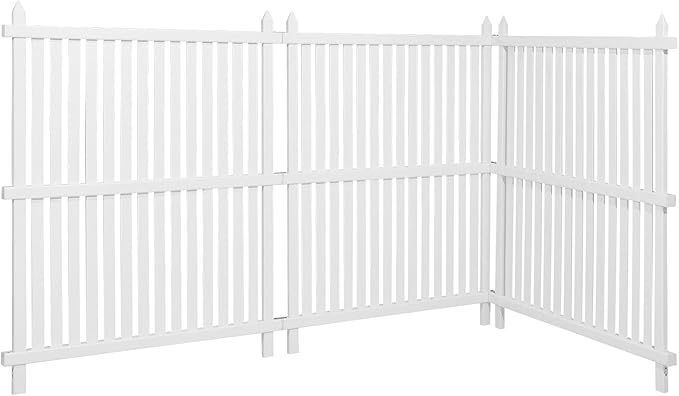 VEVOR 3 Panels Outdoor Privacy Screen, 36 x 45 in Air Conditioner Fence with 19.7 in Ground Stakes, Pool Equipment Enclosure, Strip Vinyl Privacy Fence, Ideal for Trash Can and A/C Units, White VEVOR
