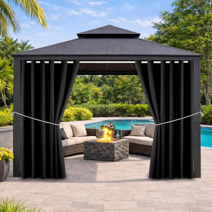 Outdoor Indoor Curtains W84 x L84 for Patio - Weather-resistant Window Panels Privacy Protect Grommet Top Thermal Insulated Home Curtain for Porch Pergola Lawn Garden Hot Tub Area (2 Panels) DivaenCamino
