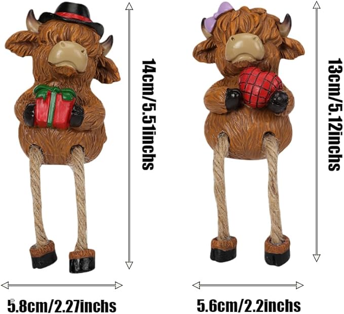 2-piece set Highland Cow Pot Huggers for Planters, Climbing Highland Cow Flower Pot Hugger, Hanging Plant Decorations for Pots, Cute Plant Pot Decorations for Home Garden Yard (Long-legged Highland) Pujipu