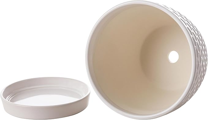 Docrin Ceramic Plant Pots Set of 2 (6.6"+5.5"), High-Fired Clay Indoor Planters with Drainage Holes & Saucer, Honeycomb Modern Home Decor for All House Plants DOCRIN