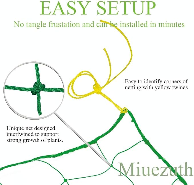 Trellis Netting for Climbing Plants - Heavy Duty Garden Trellis Netting for Cucumber, Vine, Fruits & Vegetables Tomato Plants Trellis Net, Climbing Vining Plants (1-Pack 24.6' x 6.6'Ft) Miuezuth