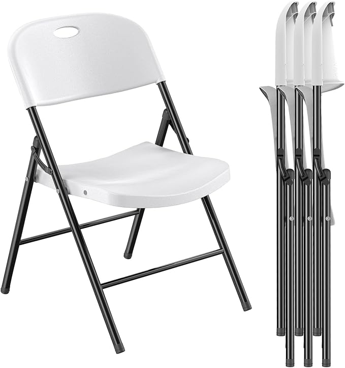 Nazhura 350 Weight Limit Heavy Duty Plastic Folding Chair with Reinfoced Steel Frame for Indoor and Outdoor, Wedding, Party, Restaurant, Meeting Room, Patio and Garden (White, 4 Pack) NazhuraGoodCompanionAtHome