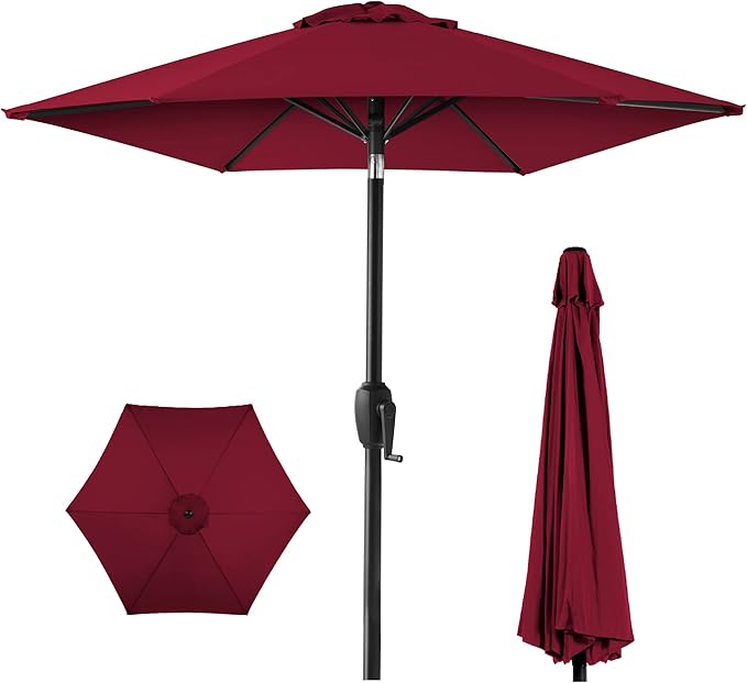 Best Choice Products 7.5ft Heavy-Duty Round Outdoor Market Table Patio Umbrella w/Steel Pole, Push Button Tilt, Easy Crank Lift - Burgundy BestChoiceProducts