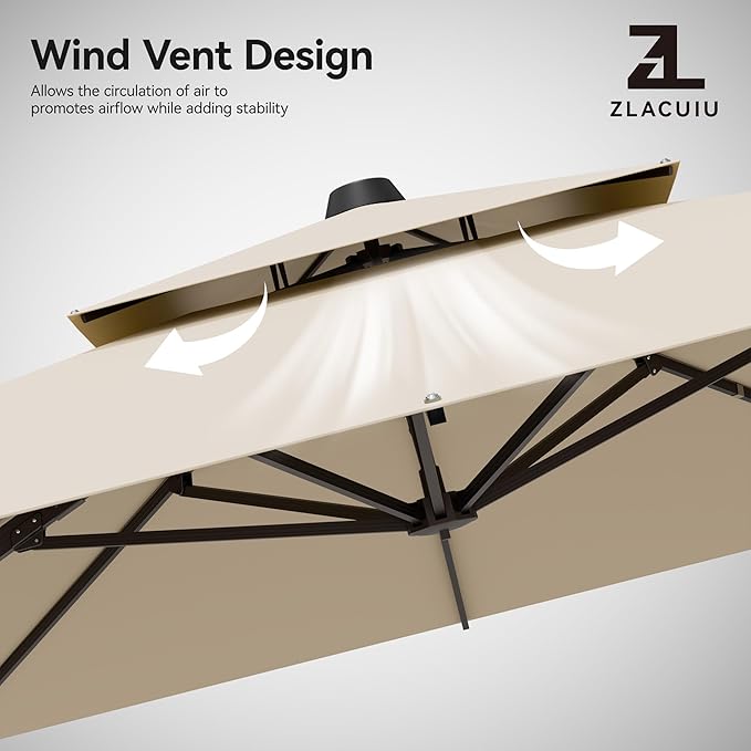 9x12FT Cantilever Patio Umbrella - Heavy Duty Double Layer Offset Design with 360° Rotation, Large Rectangle Sun Shade Umbrella for Garden, Deck, Pool, Backyard, Beige ZLACUIU